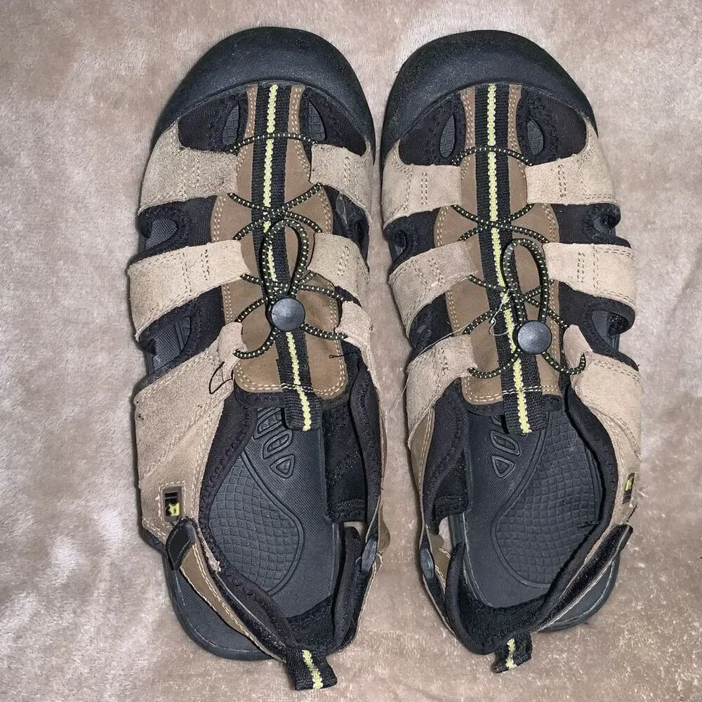 Mens Size 10 Hiking Walking‎ Outdoor Sandals Open Weave Tan Black Ankle Strap